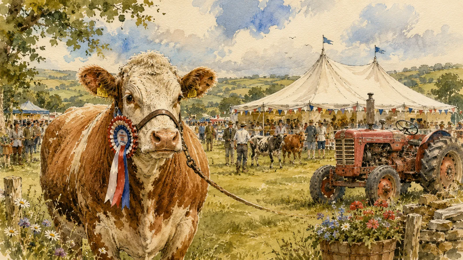 Agricultural show with livestock and equestrian displays