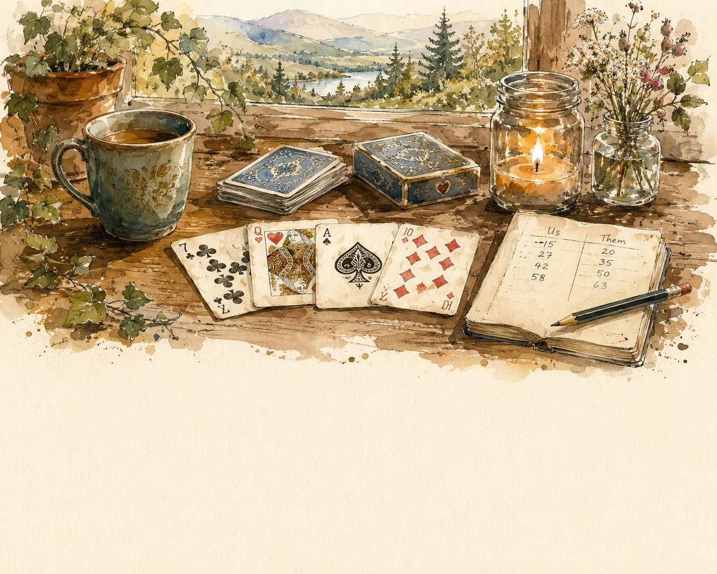 Playing cards laid out on a table for a card game