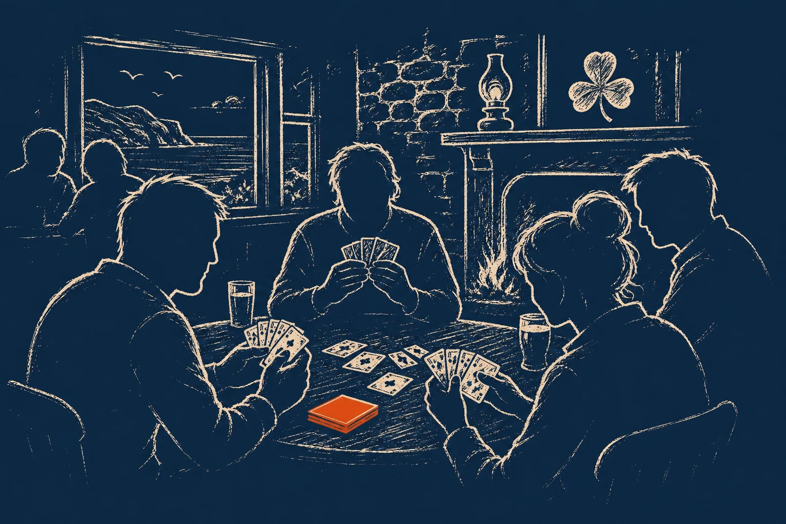 Players seated around a table for a whist drive