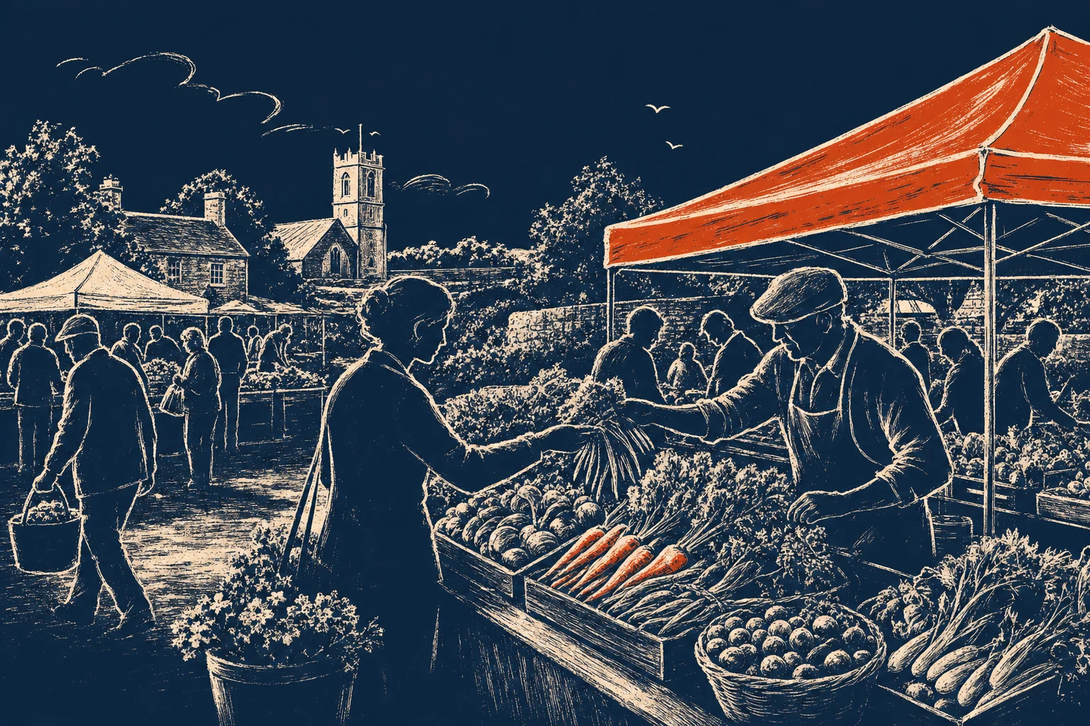 Farmers market stalls in the courtyard at Airfield Estate Dundrum
