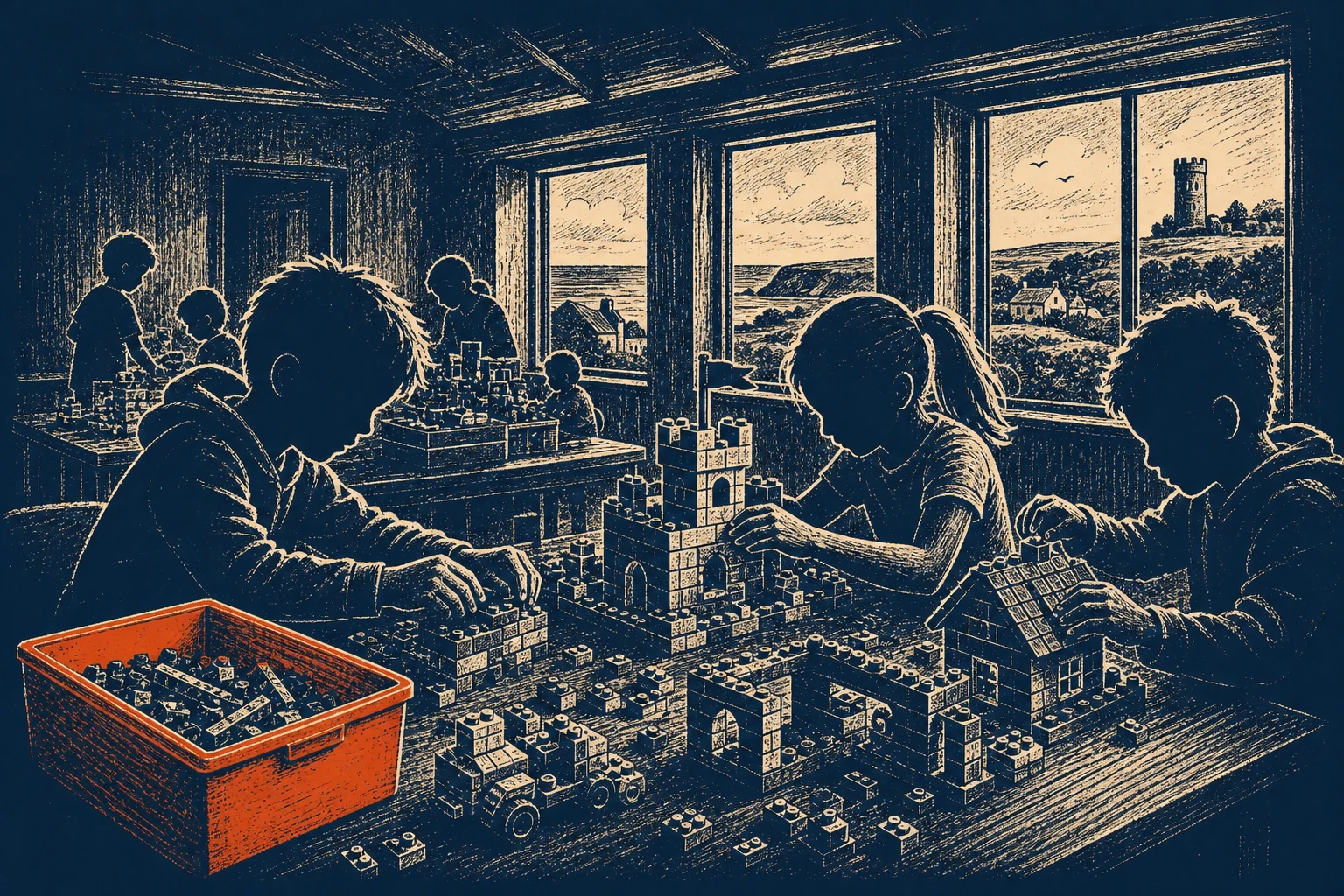 Children building with Lego bricks at the library