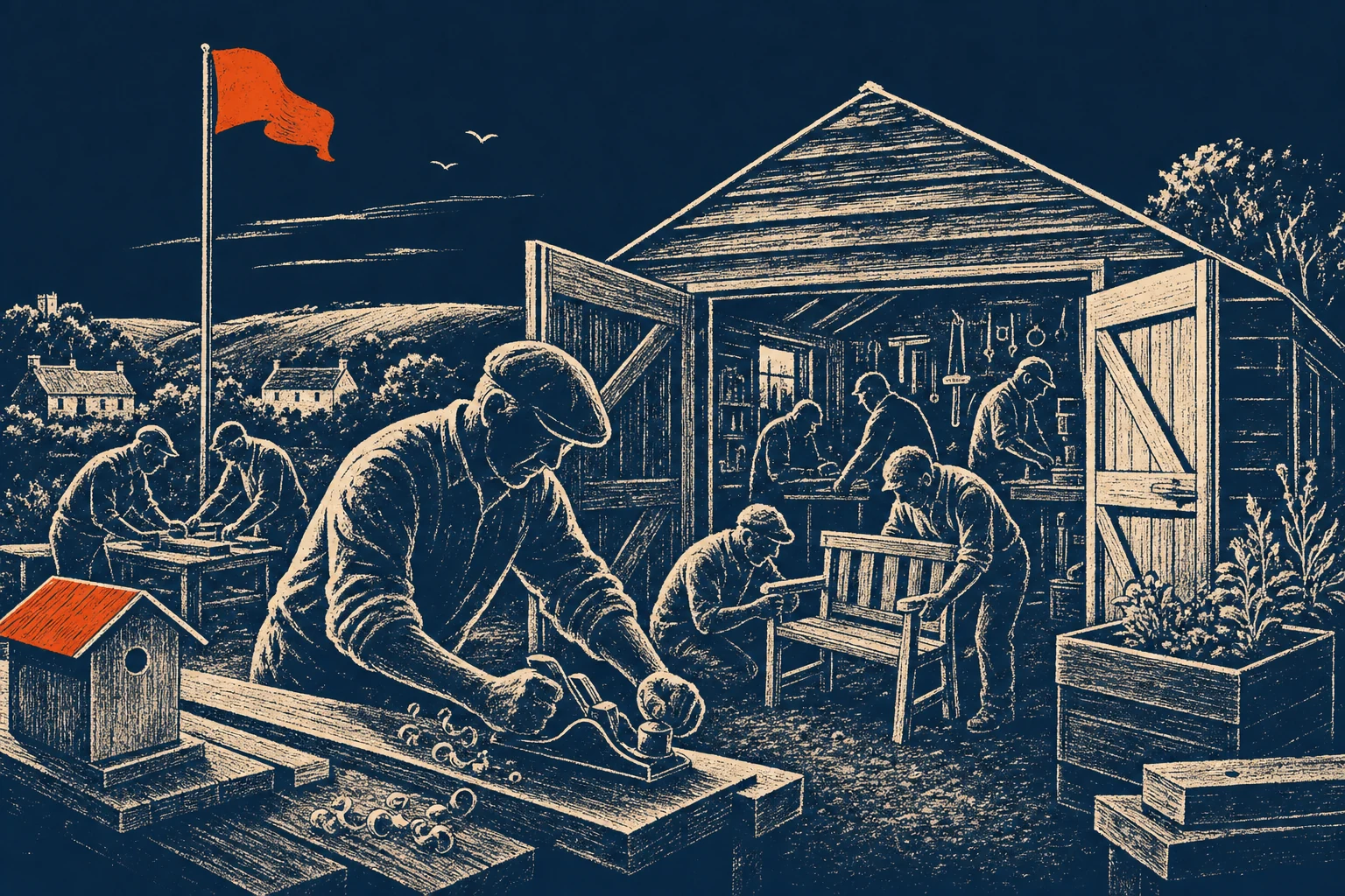 Men's Shed members working on a project