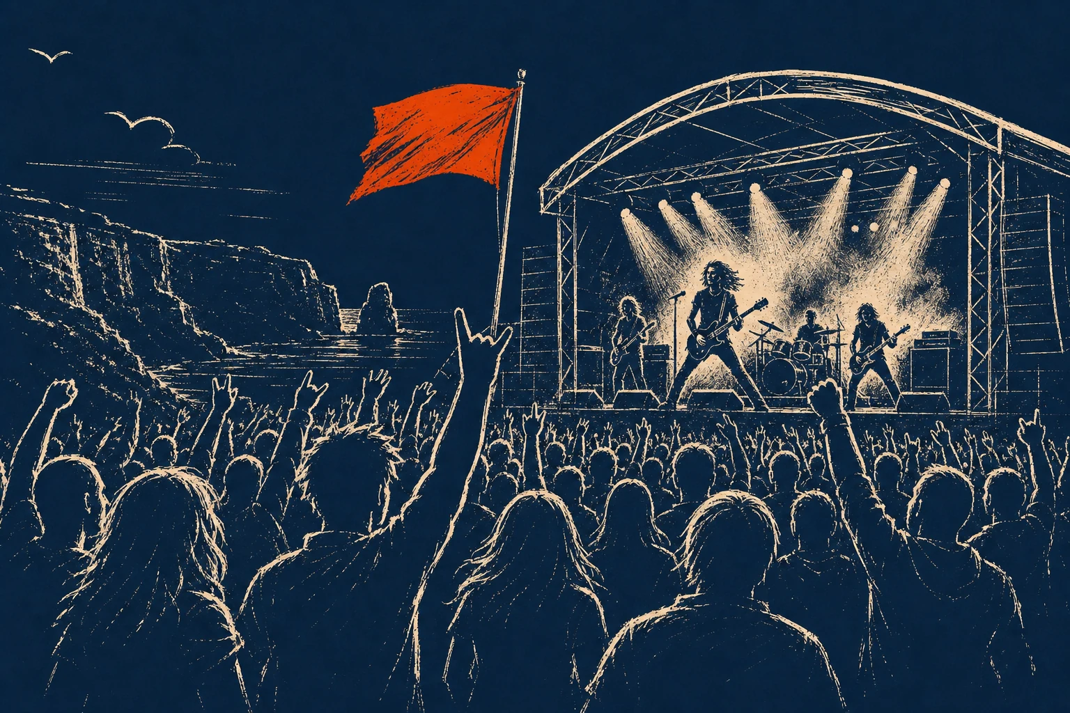 A folk-metal band performing an energetic live set inside a spiegeltent