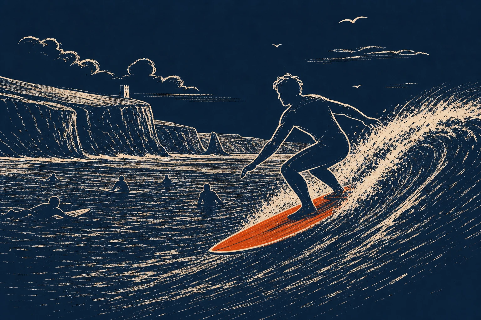 Junior surfers competing in Atlantic waves off Bundoran