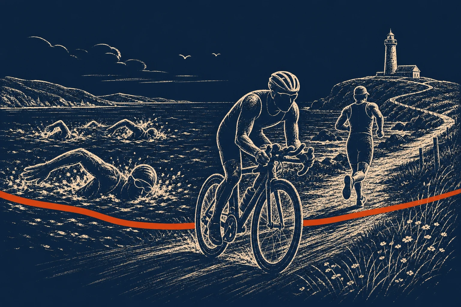 Triathletes competing on the swim leg at Rosslare Strand
