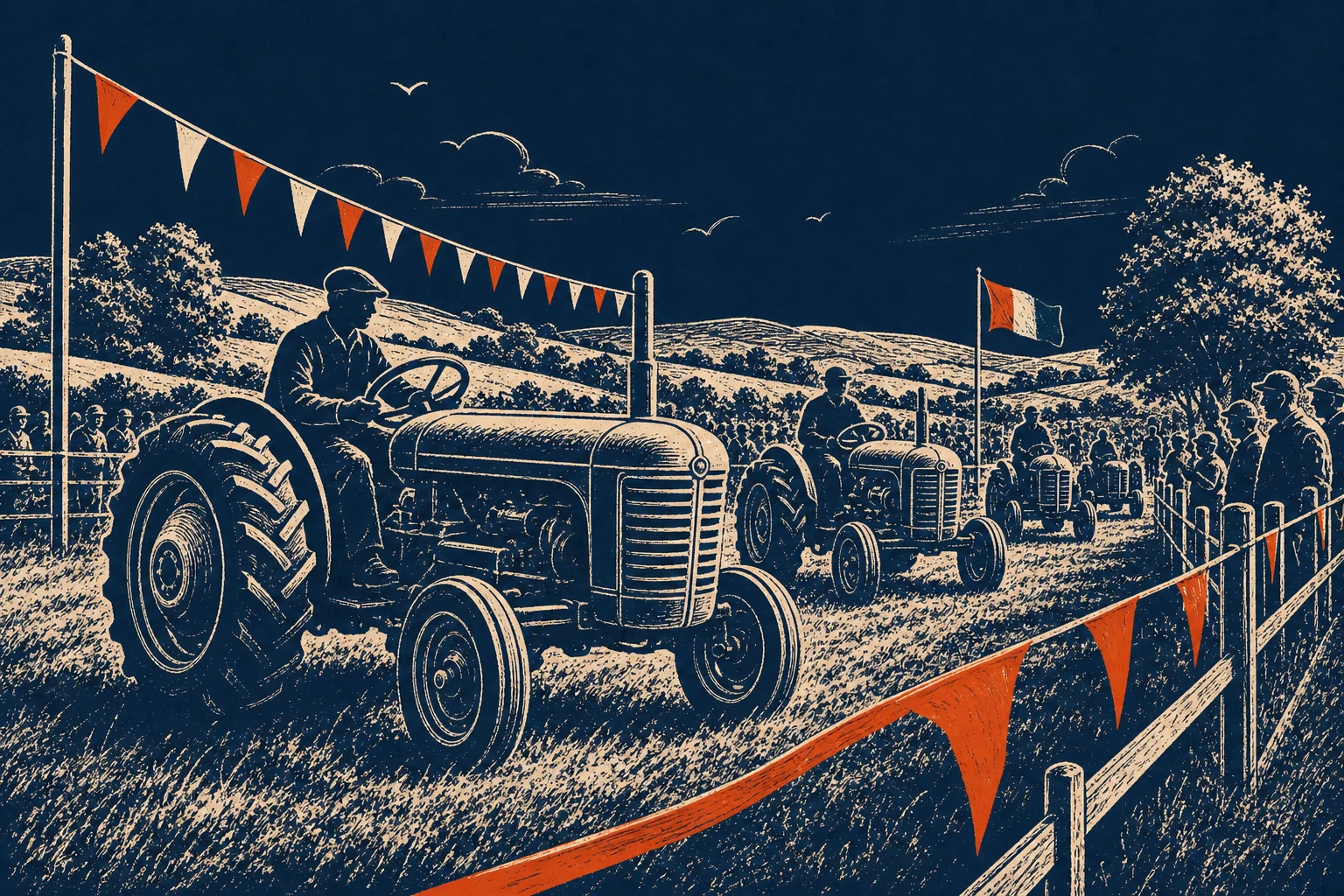 Tractors lined up for a charity tractor run